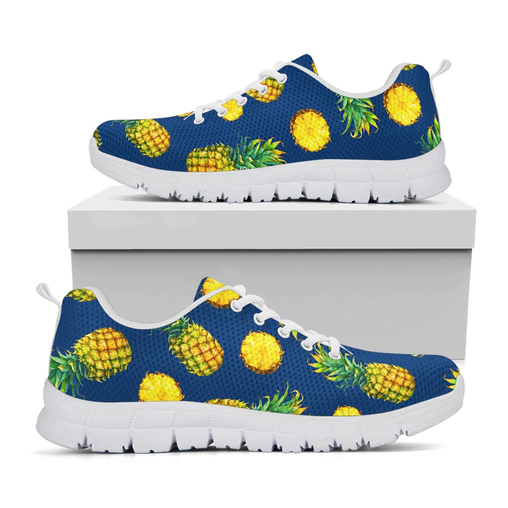 Blue Pineapple Pattern Print White Running Shoes