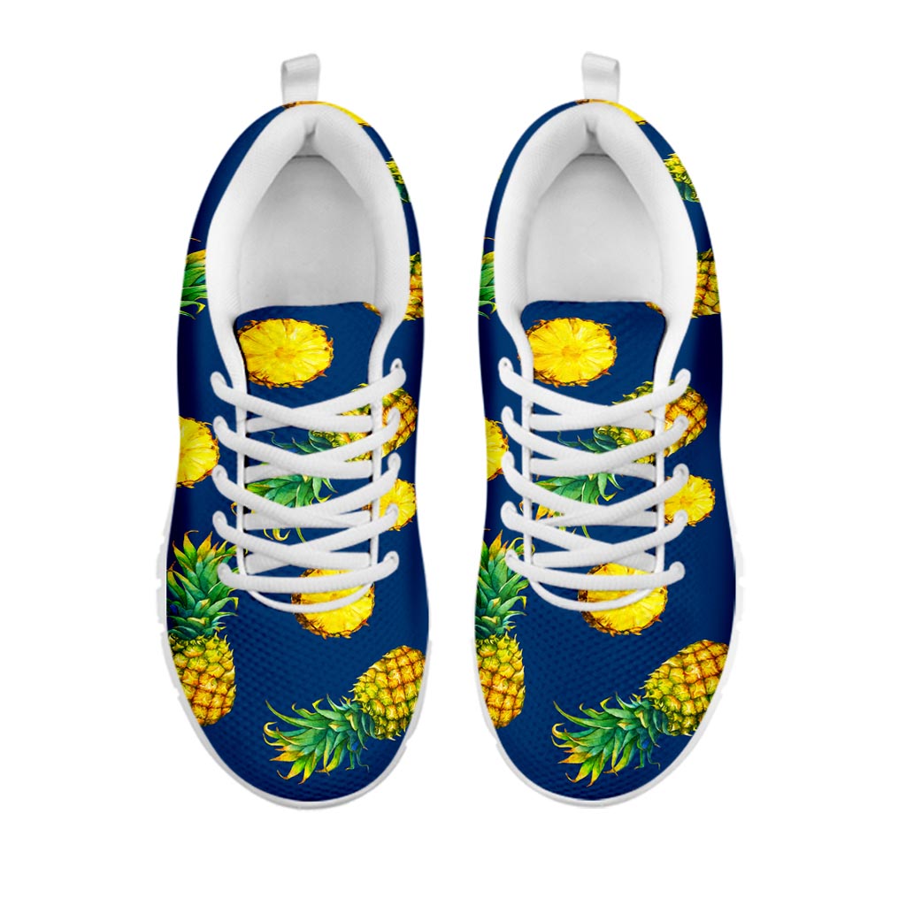 Blue Pineapple Pattern Print White Running Shoes