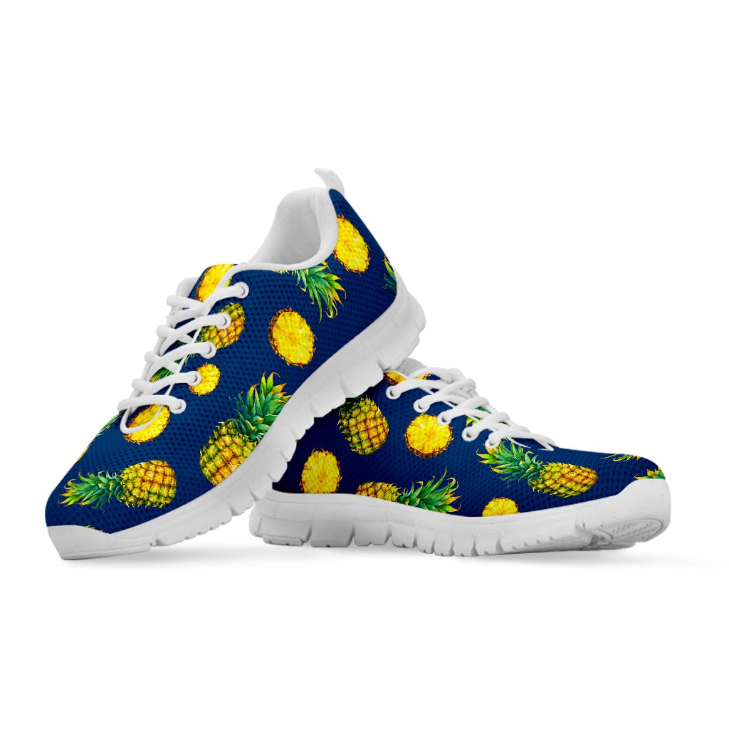 Blue Pineapple Pattern Print White Running Shoes