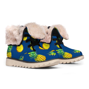 Blue Pineapple Pattern Print Winter Boots