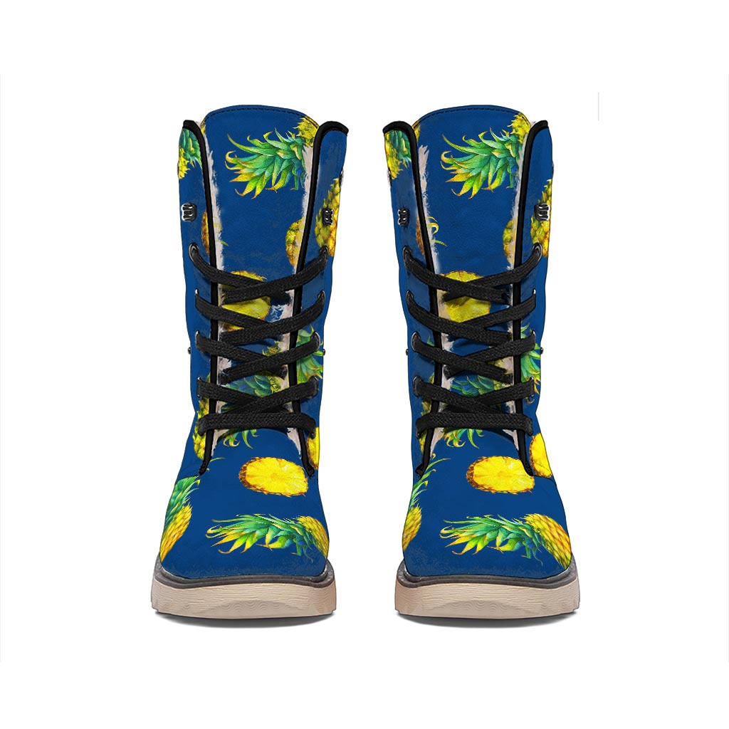 Blue Pineapple Pattern Print Winter Boots