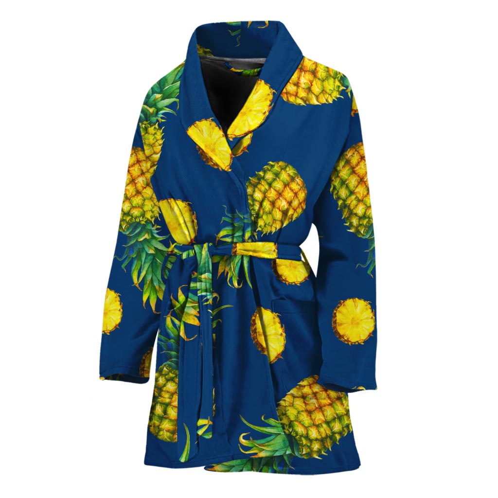 Blue Pineapple Pattern Print Women's Bathrobe