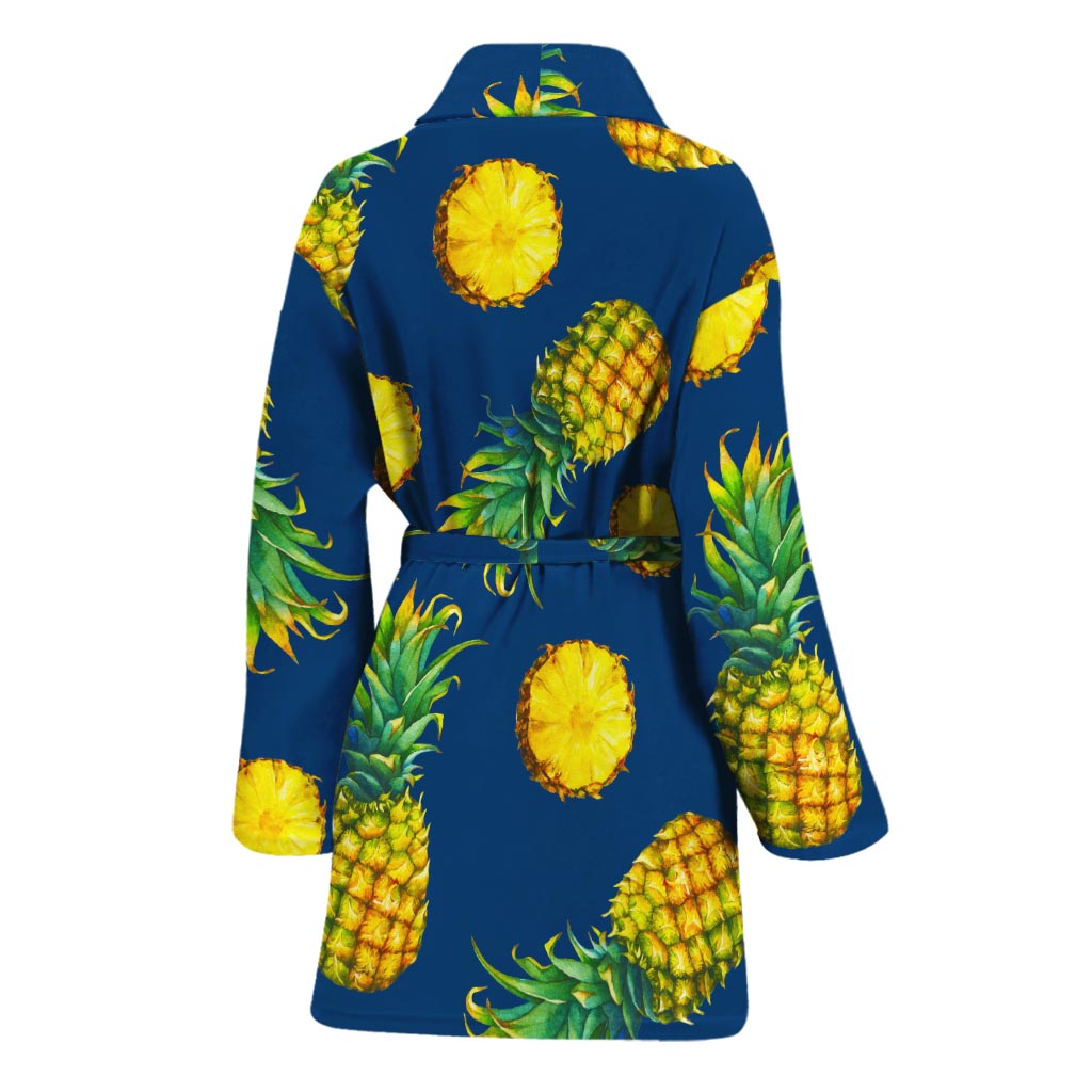 Blue Pineapple Pattern Print Women's Bathrobe