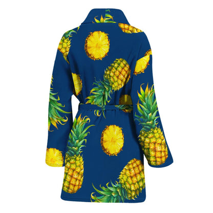 Blue Pineapple Pattern Print Women's Bathrobe