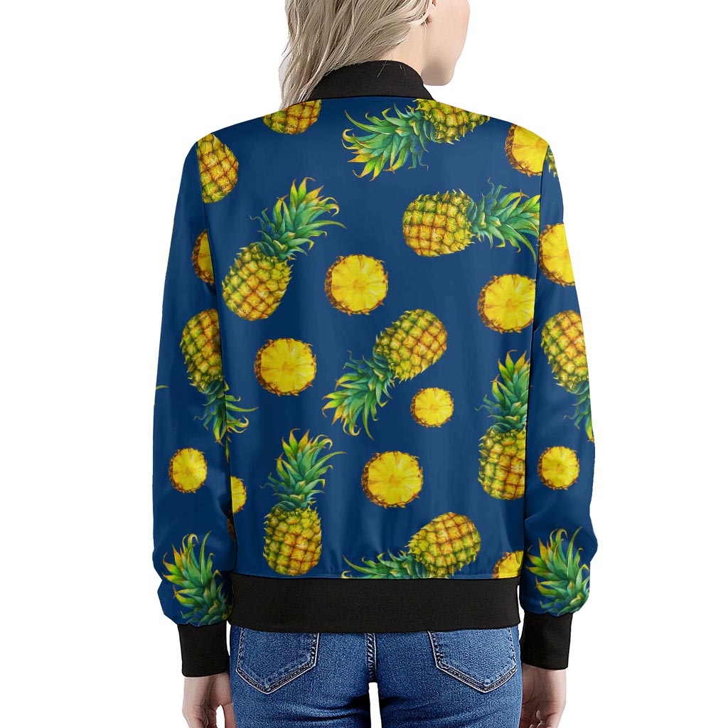 Blue Pineapple Pattern Print Women's Bomber Jacket