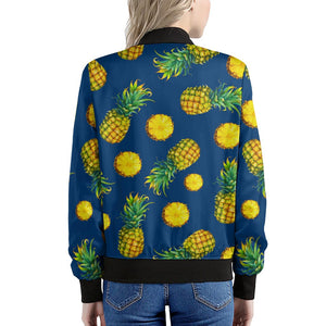 Blue Pineapple Pattern Print Women's Bomber Jacket