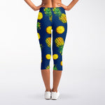 Blue Pineapple Pattern Print Women's Capri Leggings