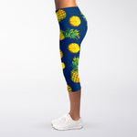 Blue Pineapple Pattern Print Women's Capri Leggings
