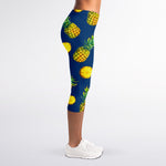 Blue Pineapple Pattern Print Women's Capri Leggings