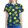 Blue Pineapple Pattern Print Women's Polo Shirt