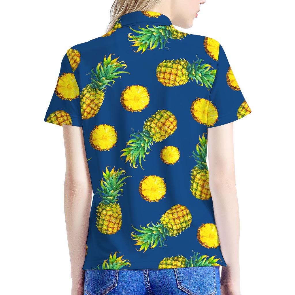 Blue Pineapple Pattern Print Women's Polo Shirt