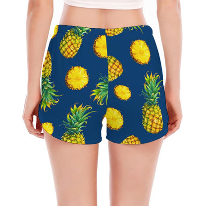 Blue Pineapple Pattern Print Women's Split Running Shorts