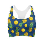 Blue Pineapple Pattern Print Women's Sports Bra