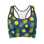 Blue Pineapple Pattern Print Women's Sports Bra