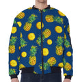 Blue Pineapple Pattern Print Zip Sleeve Bomber Jacket