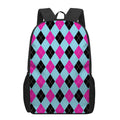 Blue Pink And Black Argyle Pattern Print 17 Inch Backpack