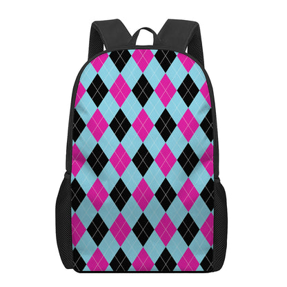 Blue Pink And Black Argyle Pattern Print 17 Inch Backpack