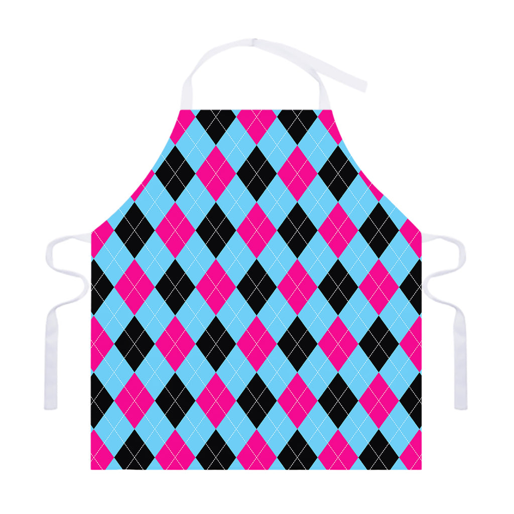 Blue Pink And Black Argyle Pattern Print Adjustable Apron