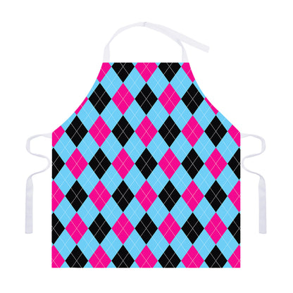 Blue Pink And Black Argyle Pattern Print Adjustable Apron