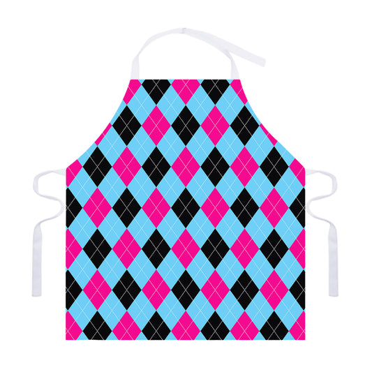 Blue Pink And Black Argyle Pattern Print Adjustable Apron
