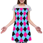 Blue Pink And Black Argyle Pattern Print Adjustable Apron