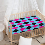 Blue Pink And Black Argyle Pattern Print Baby Crib Sheet