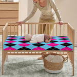 Blue Pink And Black Argyle Pattern Print Baby Crib Sheet