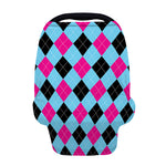 Blue Pink And Black Argyle Pattern Print Baby Seat Cover