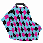Blue Pink And Black Argyle Pattern Print Baby Seat Cover