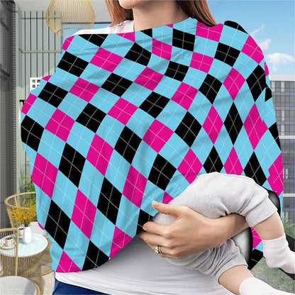 Blue Pink And Black Argyle Pattern Print Baby Seat Cover
