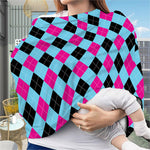 Blue Pink And Black Argyle Pattern Print Baby Seat Cover