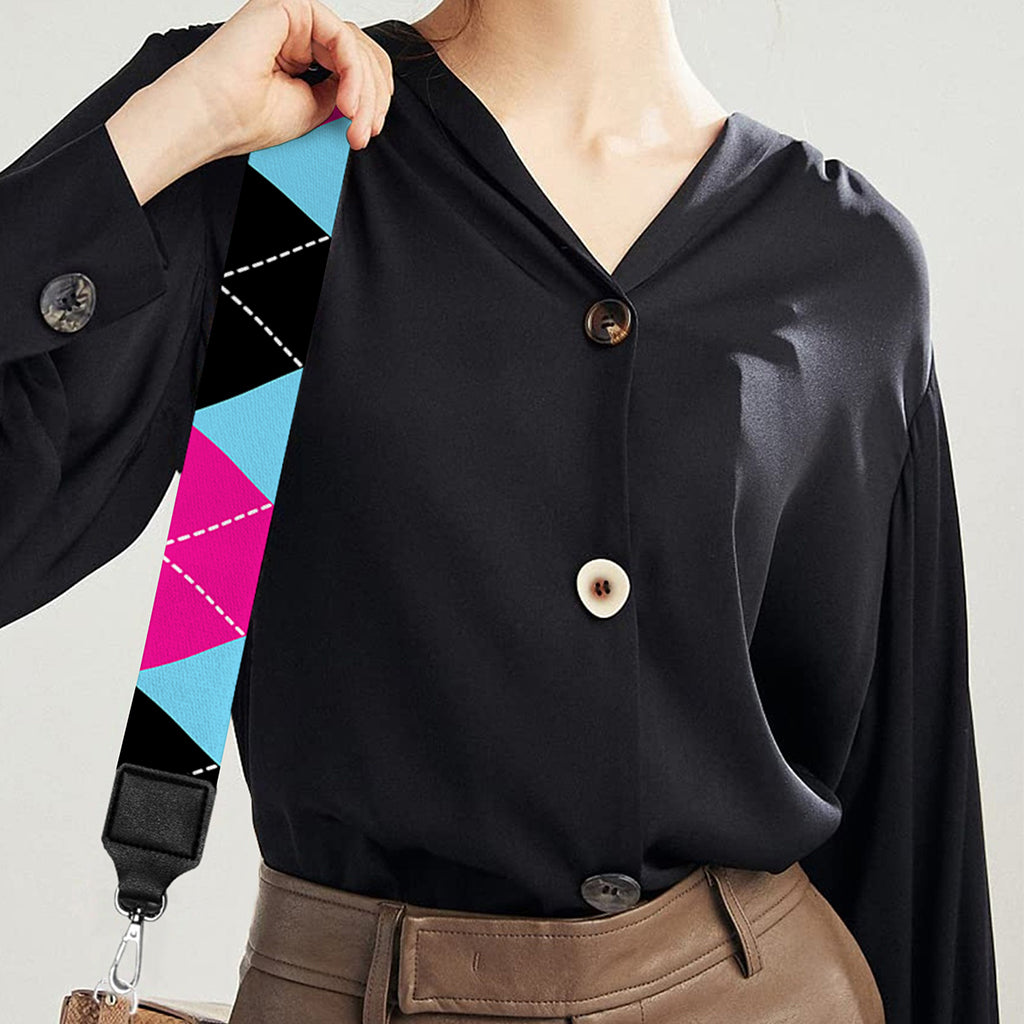 Blue Pink And Black Argyle Pattern Print Bag Strap