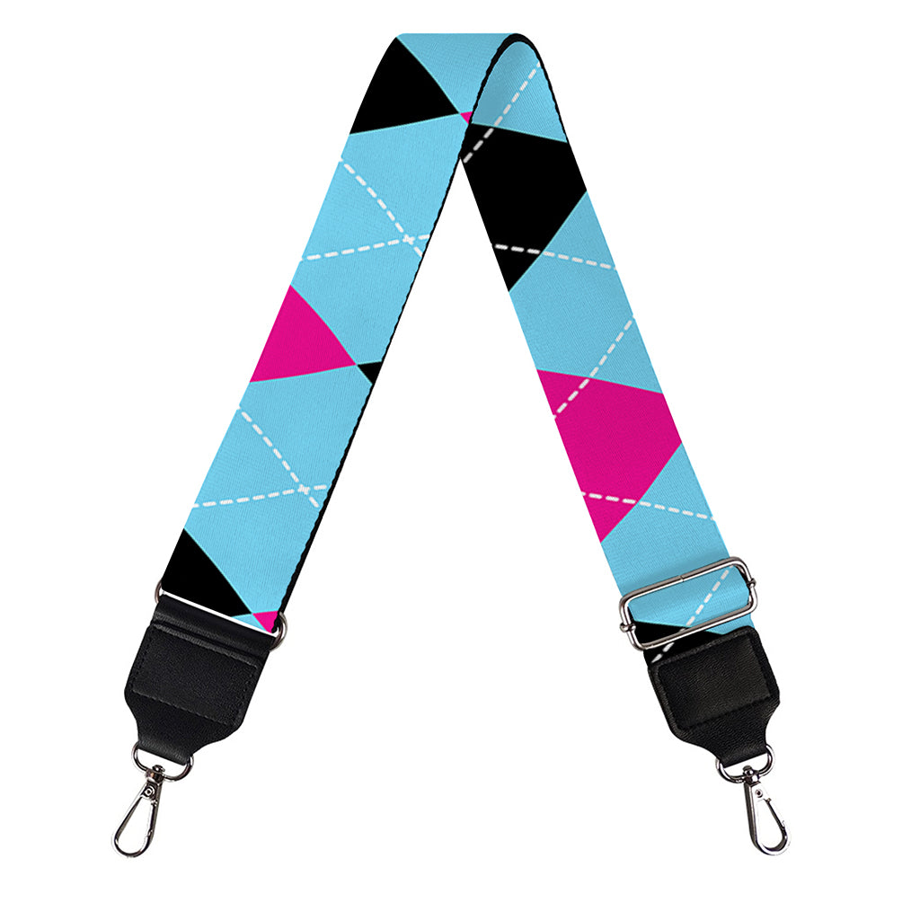 Blue Pink And Black Argyle Pattern Print Bag Strap