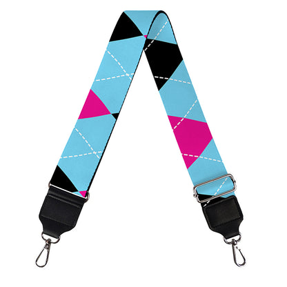 Blue Pink And Black Argyle Pattern Print Bag Strap