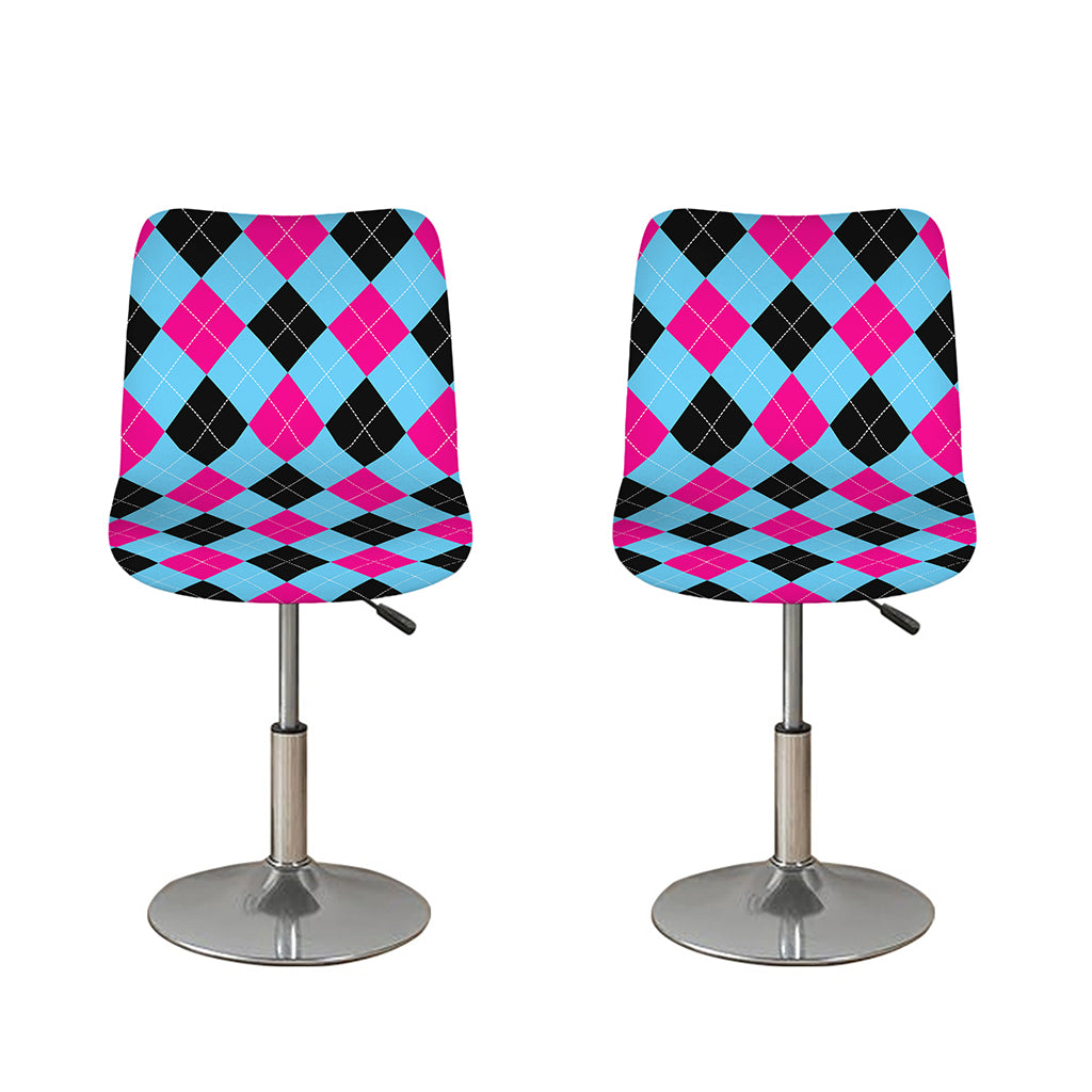 Blue Pink And Black Argyle Pattern Print Bar Stool Covers