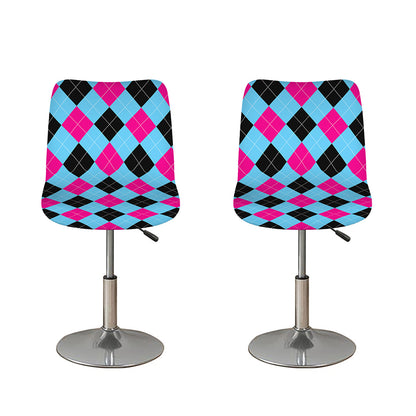 Blue Pink And Black Argyle Pattern Print Bar Stool Covers