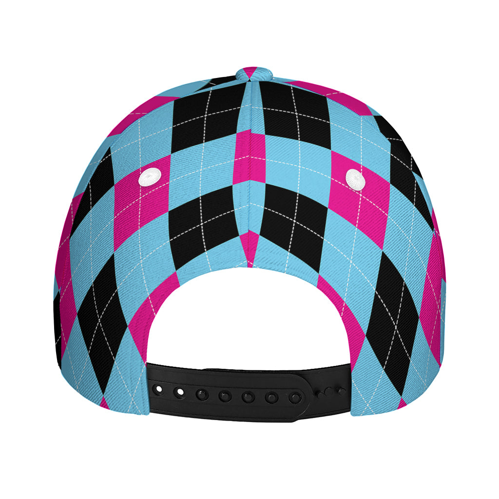 Blue Pink And Black Argyle Pattern Print Baseball Cap