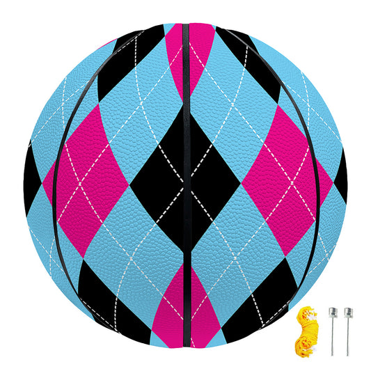 Blue Pink And Black Argyle Pattern Print Basketball