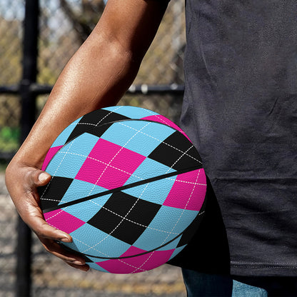 Blue Pink And Black Argyle Pattern Print Basketball
