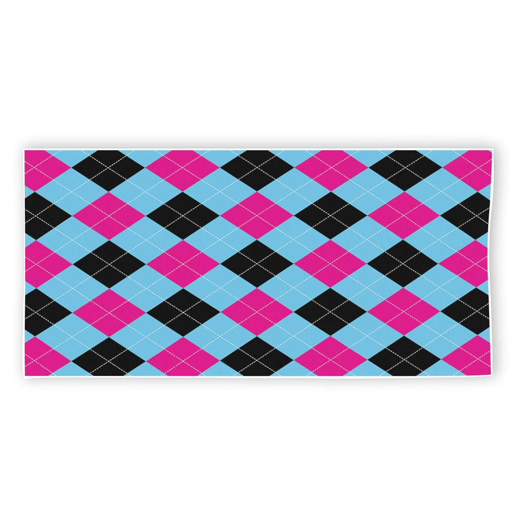 Blue Pink And Black Argyle Pattern Print Beach Towel