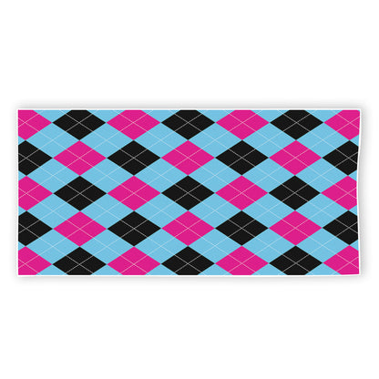 Blue Pink And Black Argyle Pattern Print Beach Towel