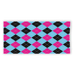 Blue Pink And Black Argyle Pattern Print Beach Towel
