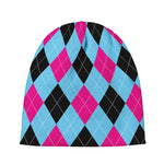 Blue Pink And Black Argyle Pattern Print Beanie