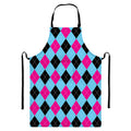 Blue Pink And Black Argyle Pattern Print Bib Apron With Pocket