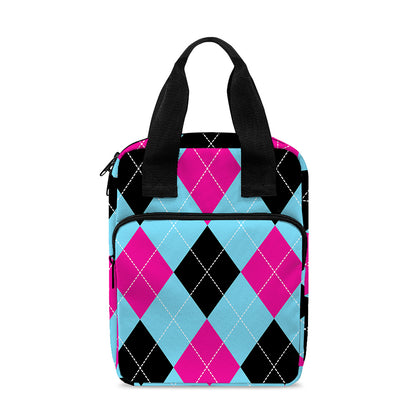 Blue Pink And Black Argyle Pattern Print Bible Tote Bag
