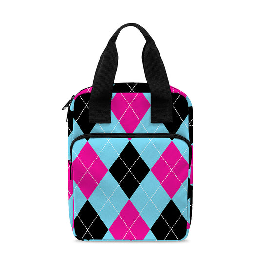 Blue Pink And Black Argyle Pattern Print Bible Tote Bag