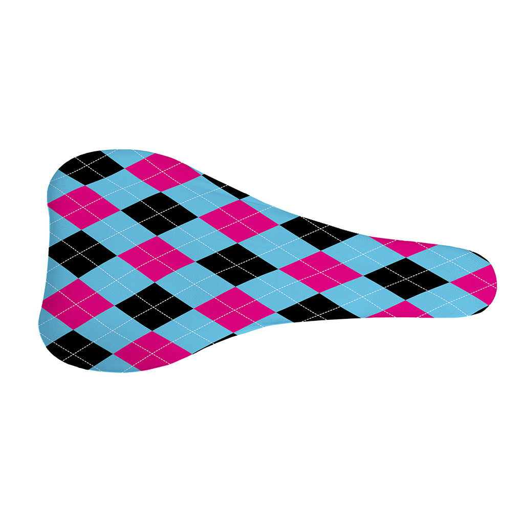 Blue Pink And Black Argyle Pattern Print Bicycle Seat Cover