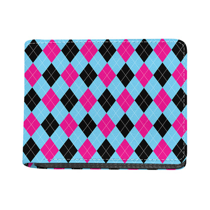 Blue Pink And Black Argyle Pattern Print Bifold Wallet