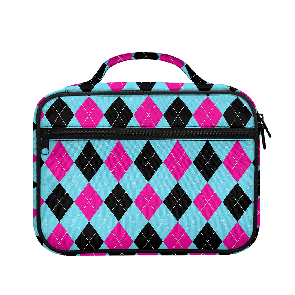 Blue Pink And Black Argyle Pattern Print Briefcase Bible Bag