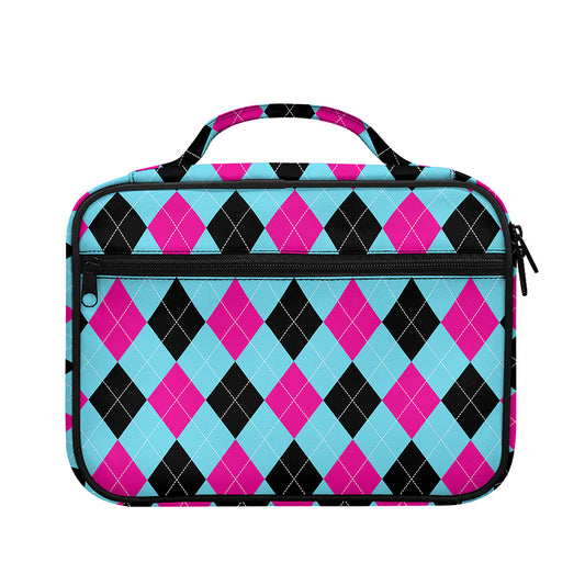 Blue Pink And Black Argyle Pattern Print Briefcase Bible Bag